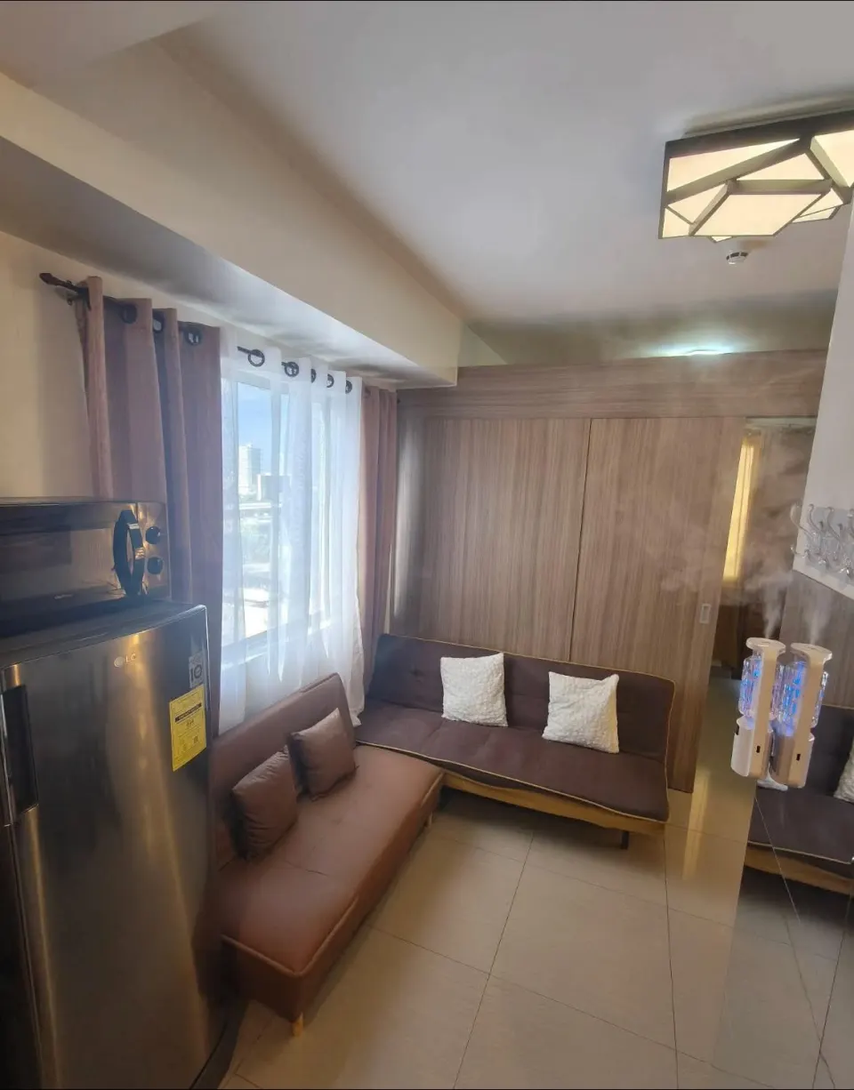 Sofa beds and a refrigerator in the living area