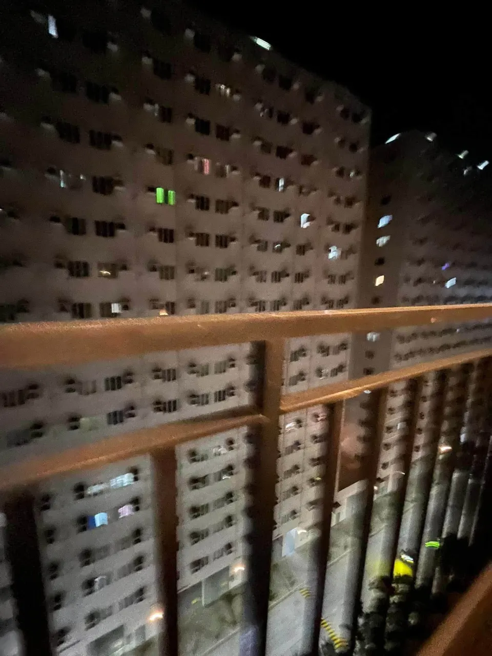 Neighbouring towers at night, seen from the balcony